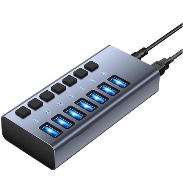 Powered USB 3.1 Hub 7 Ports USB 3.1 Hub with 10Gbps Data Speed，Aluminum Housing, USB Hub Powered
