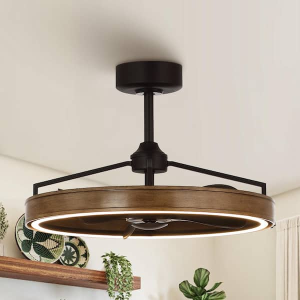 27 in. LED Indoor Rustic Wood Black Downrod Mount Chandelier Ceiling Fan with Light and Remote Control
