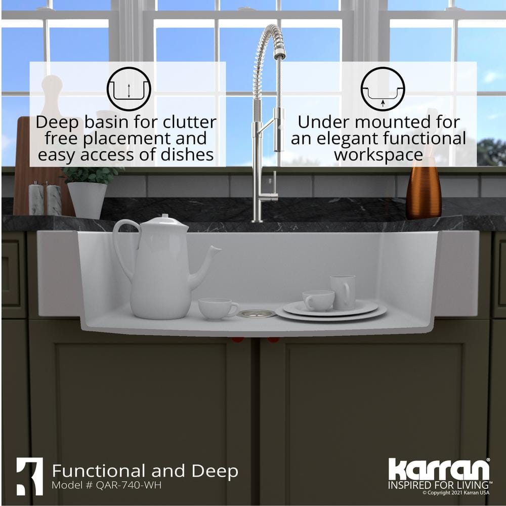 34'' Matte White Quartz Farmhouse Single Bowl Kitchen Sink