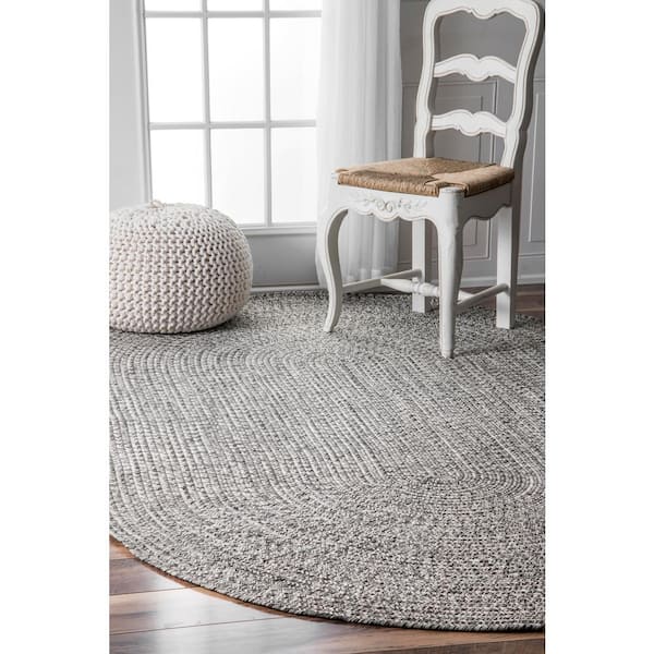 Lefebvre Braided Salt & Pepper Doormat 3 ft. x 5 ft. Indoor/Outdoor Oval Patio Rug