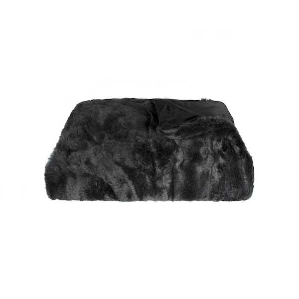 Luxe Faux Fur 50 in. x 60 in. Faux Fur Signature Black Throw