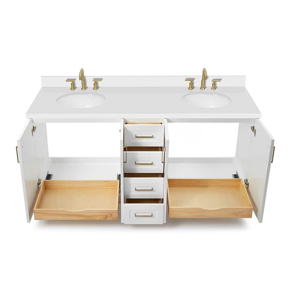 Taylor 73" White Freestanding Double Sink Bathroom Vanity with Quartz Top