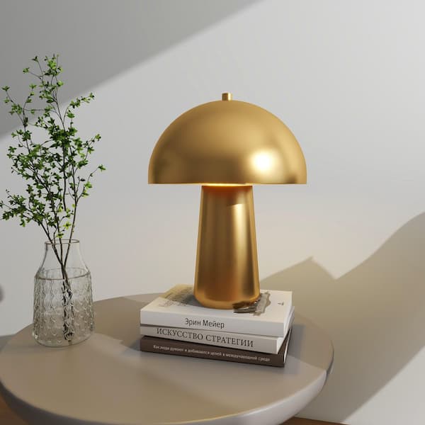 Uixe 15.7 in. Brass Mushroom Table Lamp with Bulb Included for