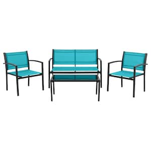 Everett Teal 4-Piece Metal Patio Conversation Set