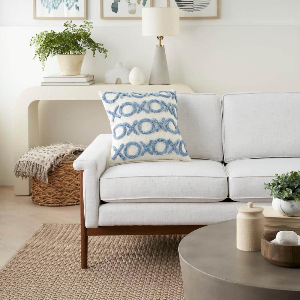 Ocean Blue Cotton Slub Square Throw Pillow