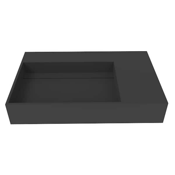 castellousa Juniper 30 in. Wall Mounted Solid Surface Left Side Basin Rectangle Bathroom Sink without Faucet Hole in Matte Black