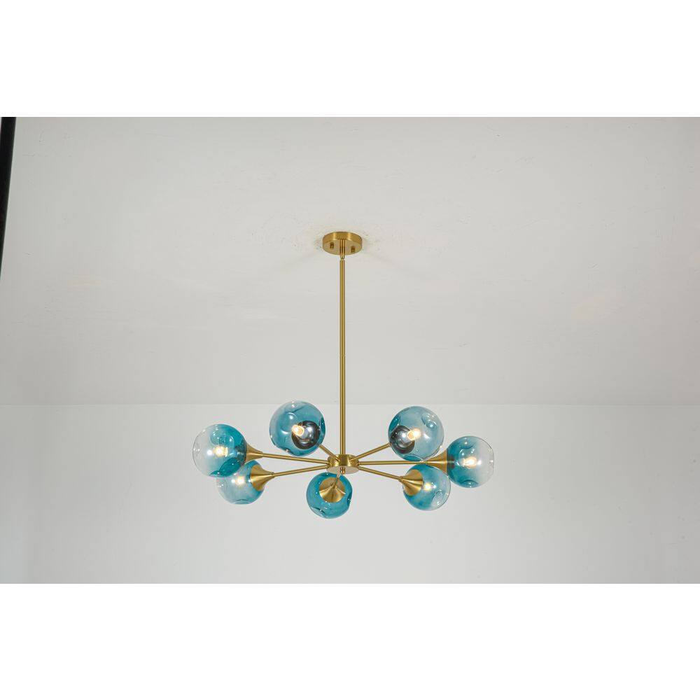 Ceder 7-Light 33.5 in.W Brass Blue Gradient Glass Globe Sputnik Chandelier for Dining Room and Living Room price history on PriceWatchPro