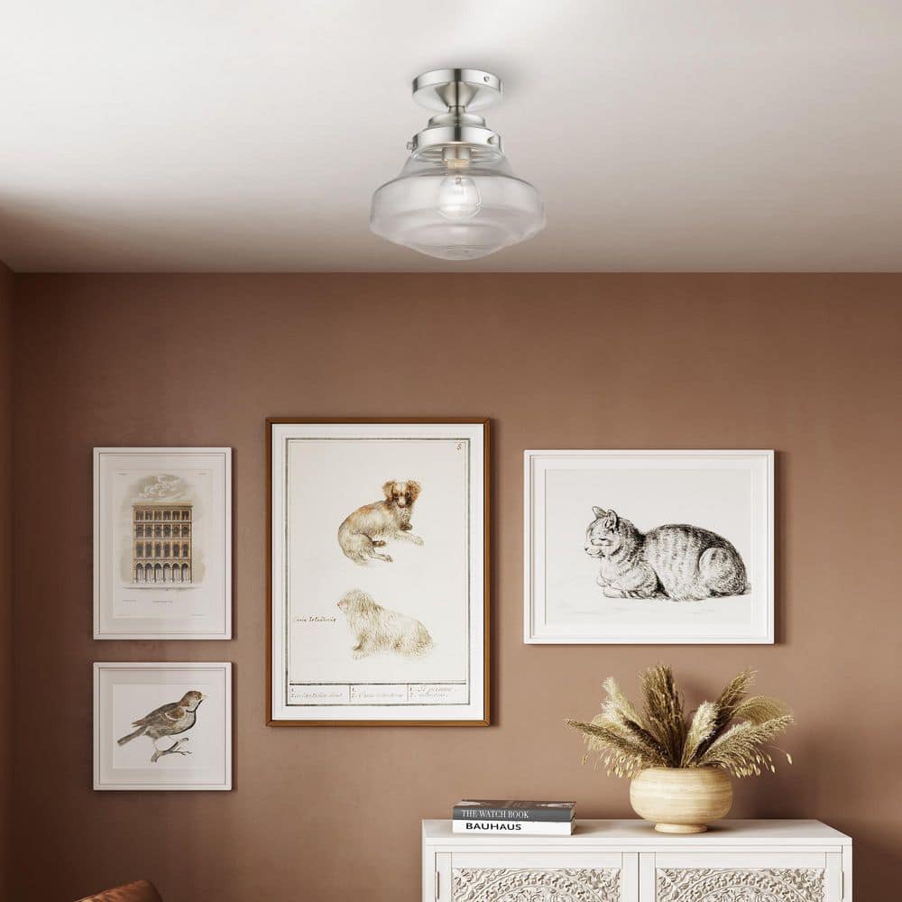 Avondale Brushed Nickel 9'' Clear Glass Semi-Flush Mount Light