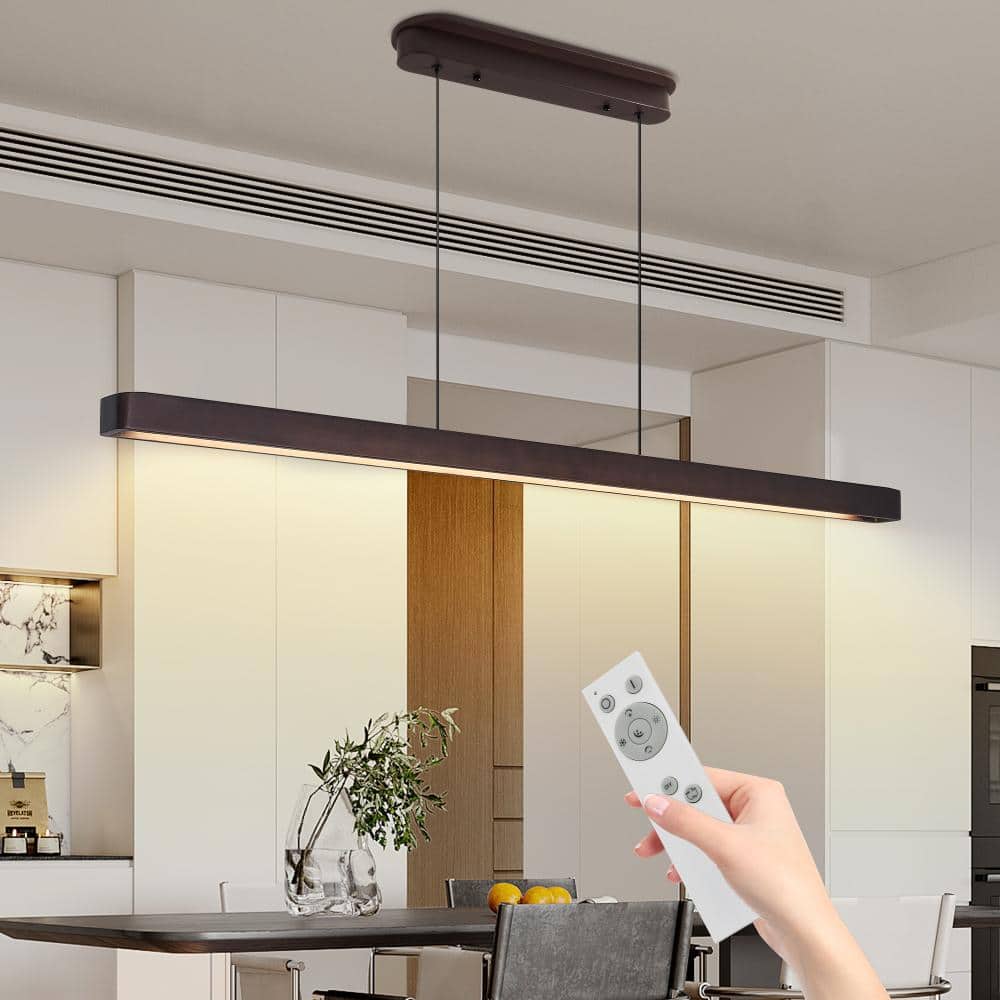51 in. 36W 1-Light Walnut Integrated LED Mini Pendant Light with Rectangle Shade, Remote Control price history on PriceWatchPro