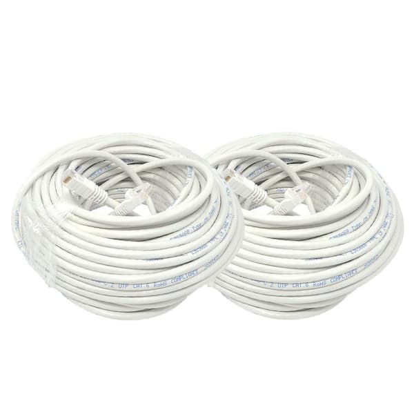 Micro Connectors, Inc 100 ft. Cat 6 (24-AWG) Molded Snaggles RJ45 UTP Networking Patch Cable, White 2-Pack