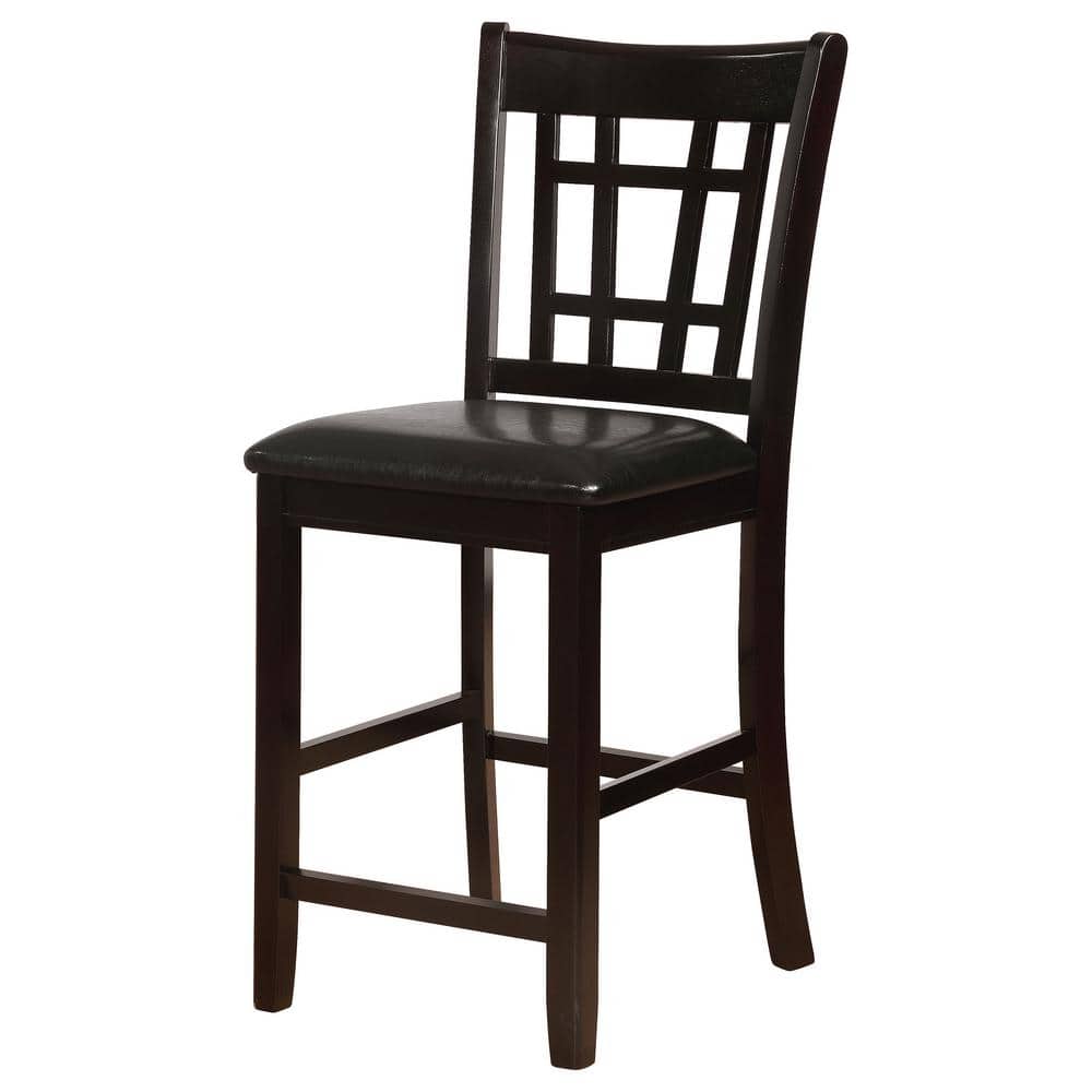 Lavon Cappuccino Wood and Black Faux Leather Counter Height Stools, Set of 2
