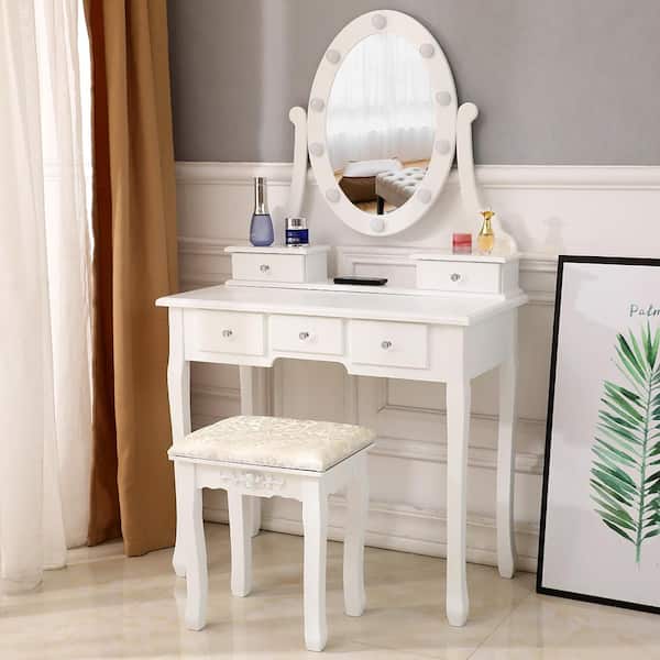 Outo Modern White Makeup Vanity, White Makeup Vanity With Lights