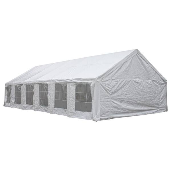 Aleko 19 5 Ft W X 39 2 Ft D X 11 8 Ft H White Roof Pe Fabric Heavy Duty Outdoor Carport Pwt20x40 Hd The Home Depot