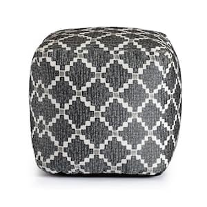 Deschutes Blue 18 in. x 18 in. x 18 in. Blue and Ivory Pouf