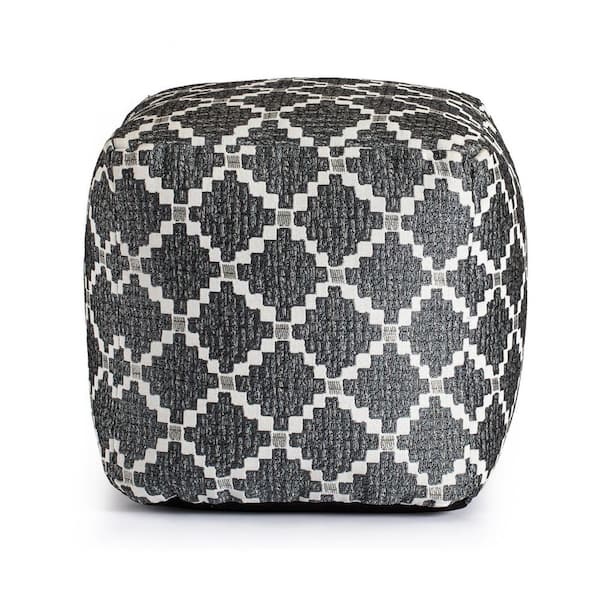 Anji Mountain Deschutes Blue 18 in. x 18 in. x 18 in. Blue and Ivory Pouf