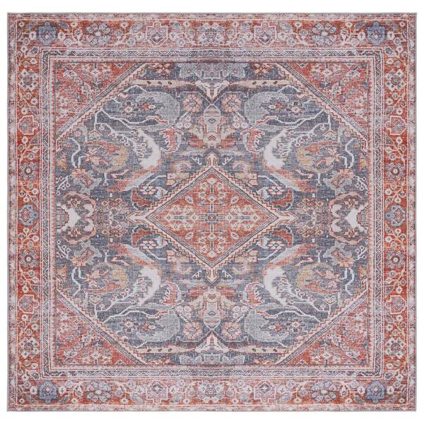 SAFAVIEH Tucson Gray/Rust 6 ft. x 6 ft. Machine Washable Border Floral Square Area Rug