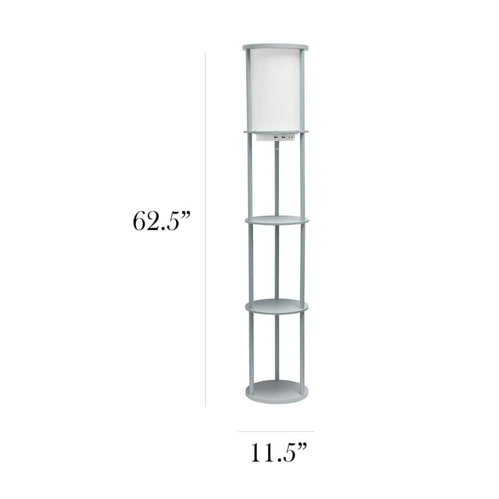 62.5" Gray Modern Shelf Etagere Floor Lamp with USB Ports