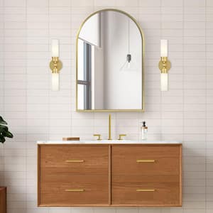 24 in. W x 36 in. H Arched Recessed/Surface Mount Medicine Cabinet with Mirror in Gold