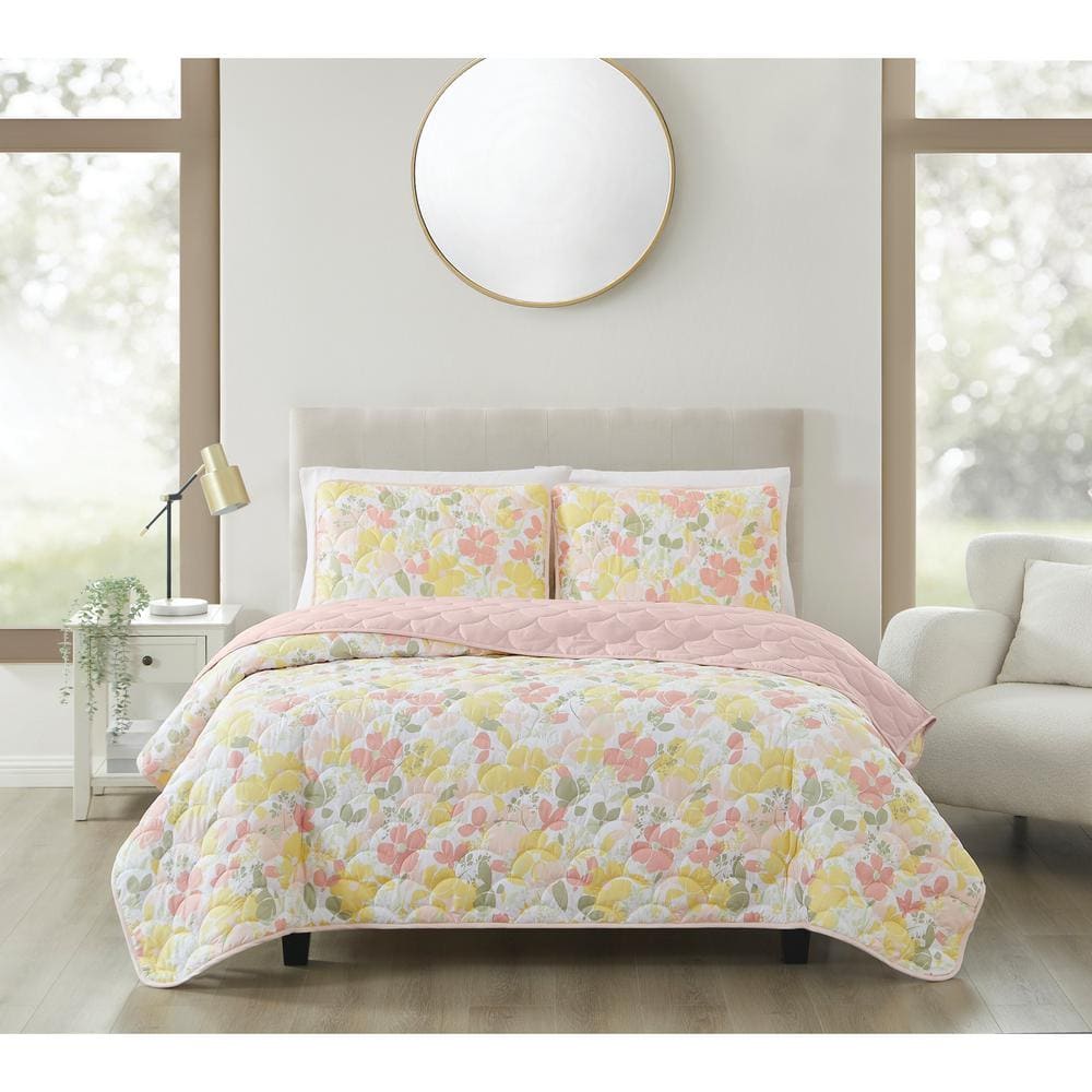 White Floral Twin Microfiber Quilt Set with Sham