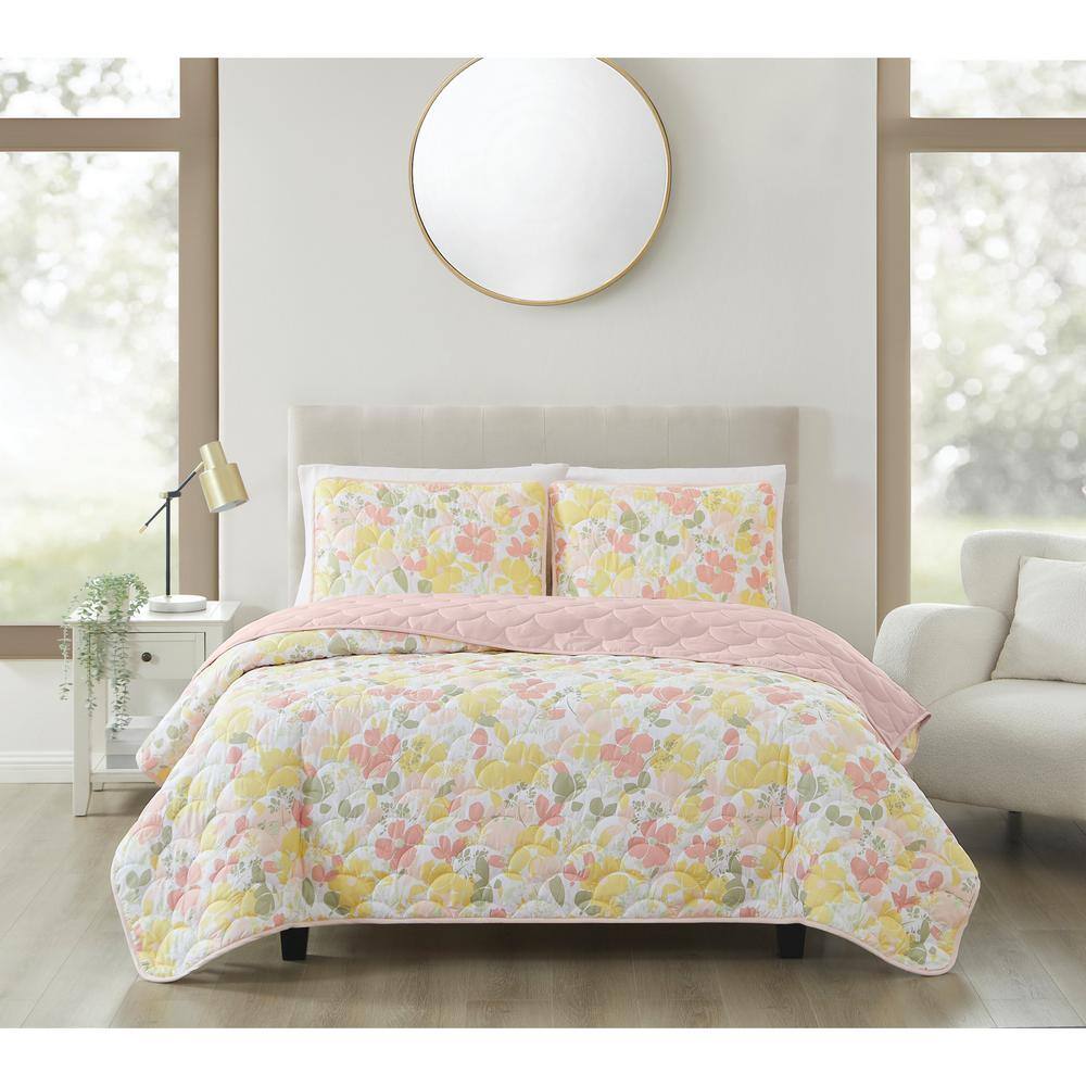 White Floral Twin Microfiber Quilt Set with Sham