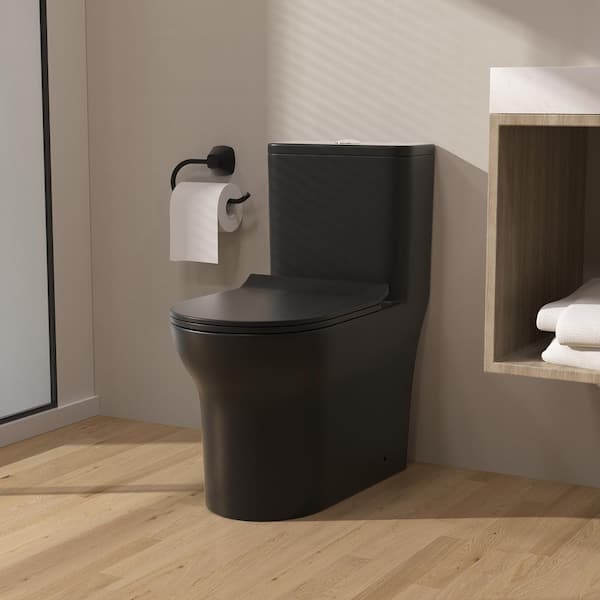 GIVING TREE One-piece 1.1/1.6 GPF High Efficiency Dual Flush Elongated Toilet in Matte Black Soft-Close Seat Included