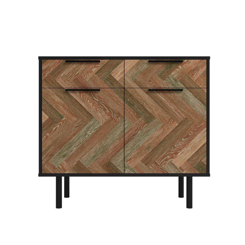 Mid-Century Modern Black and Brown Wood Buffet Sideboard