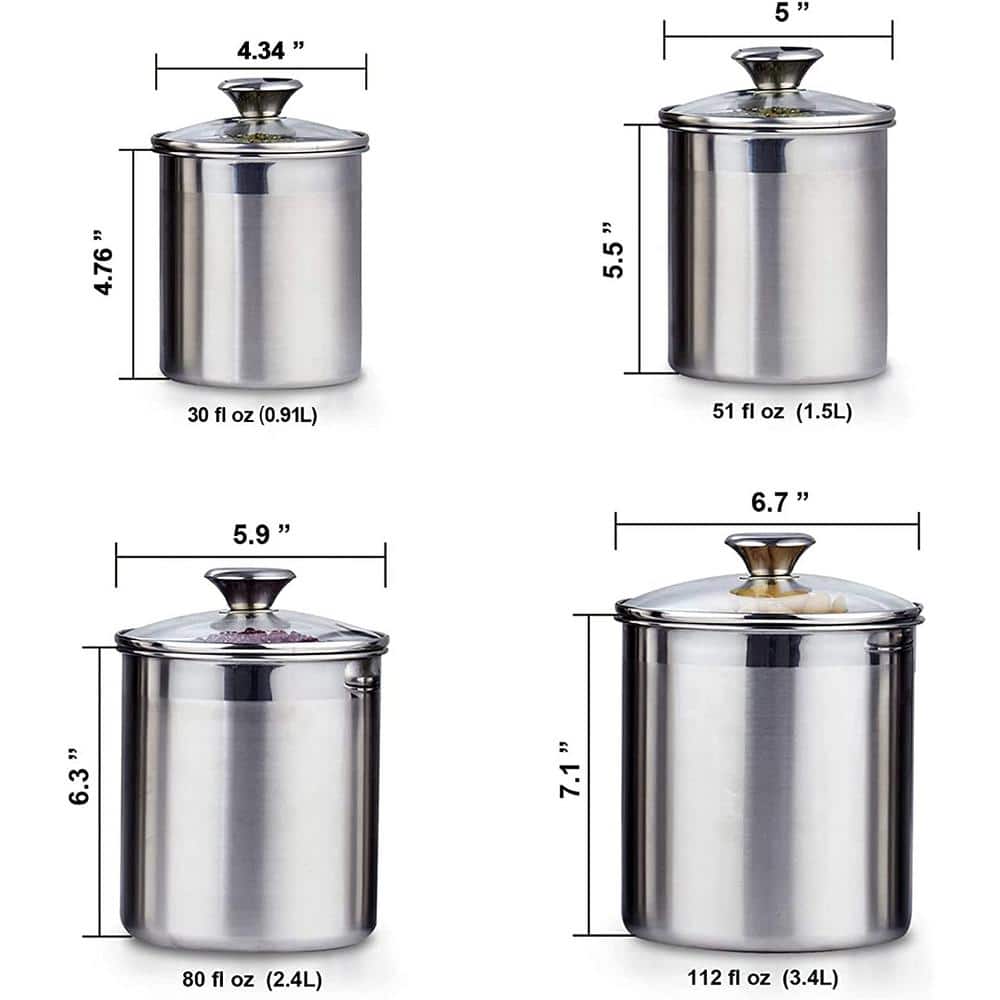 Medium Brushed Stainless Steel 4-Piece Airtight Canister Set