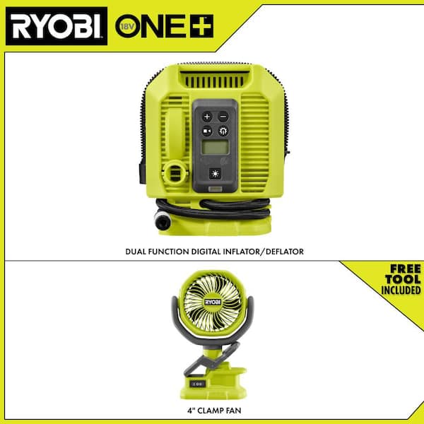 ONE+ 18V Cordless Dual Function Inflator/Deflator with ONE+ 18V Cordless 4 in. Clamp Fan (Tools Only)