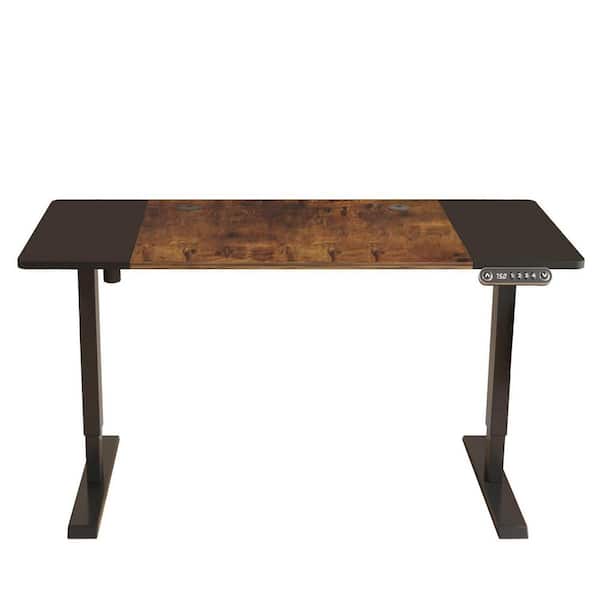 HomeRoots 55 in. Rectangular Brown Steel 0-Drawer Computer Desks