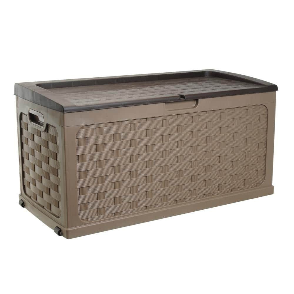 Starplast 88 Gallon Weave Plastic Deck Box  Mocha And Brown