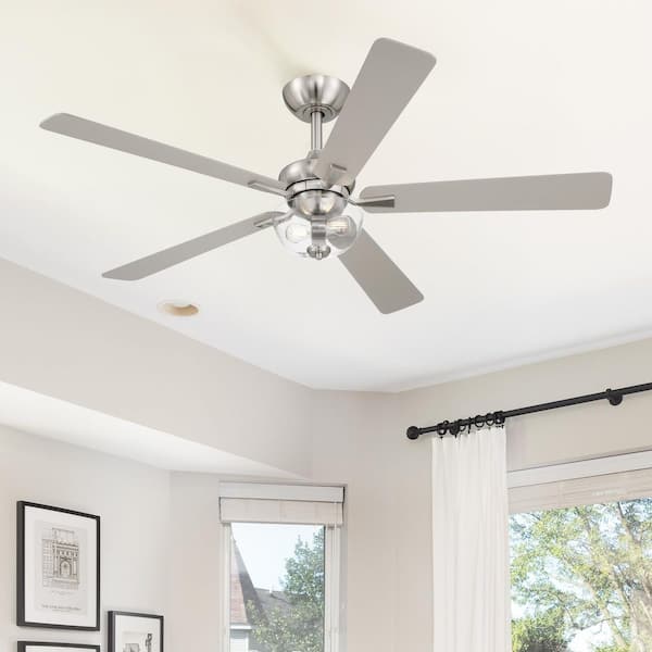 Dines 52 in. Indoor Brushed Nickel Transitional Ceiling Fan with (2) 3000K LED Bulbs, Clear Shade, Remote Included