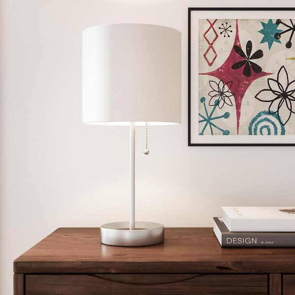 17 in. Brushed Nickel Table Lamp with Power Outlet