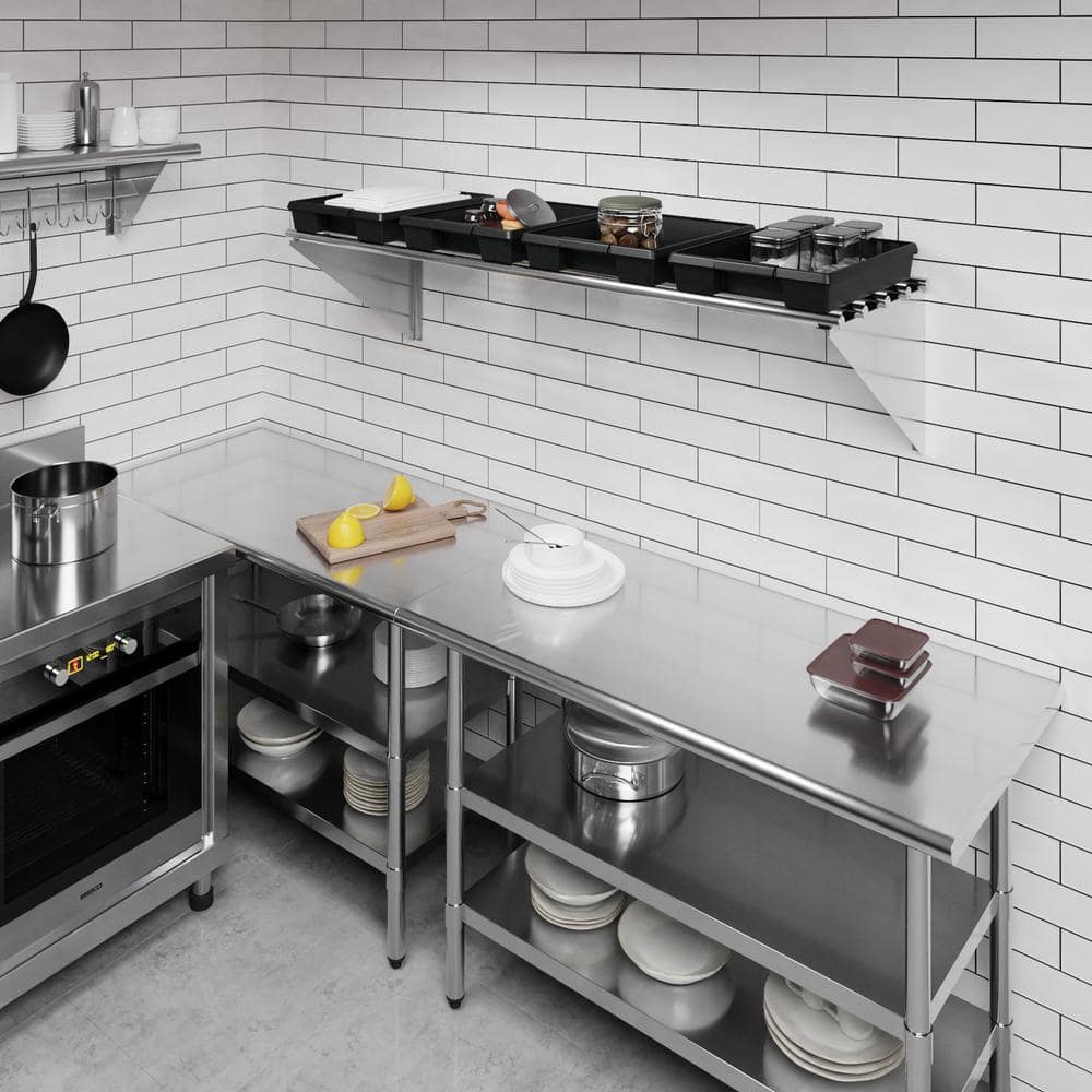 18in x 60in Stainless Steel Floating Wall Shelf with Brackets