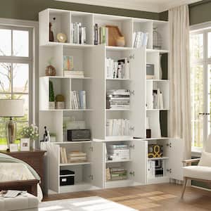 87 in. Tall x 70.9 in. W White Wood 26-Shelf Accent Bookcase Bookshelf With Door Cabinets, Open Shelves