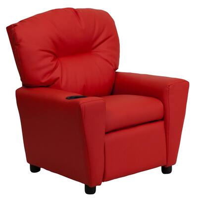 Flash Furniture Deluxe Padded Contemporary Red Vinyl Kids Recliner with ...