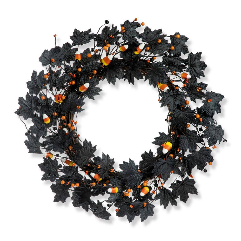 Glitzhome 24 in. D Halloween Candy Corn Halloween Wreath 2030100002 ...