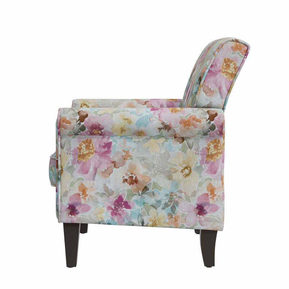 Pastel Pink Floral Rolled Arm Accent Chair with Nailhead Trim