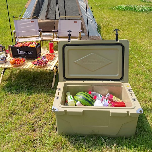 ITOPFOX Heavy-Duty Wheels 65 qt. Khaki Chest Cooler with Bottle