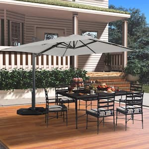10 ft. Square Aluminum Cantilever Offset Tilt Outdoor Hanging Patio Umbrella in Gray for Garden Balcony