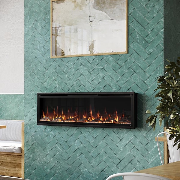 Aerus Slim 60 in. Wall-Mounted Smart Electric Fireplace Heater with Multi-Color Flames, 5000 BTU, Wi-Fi & Remote Control