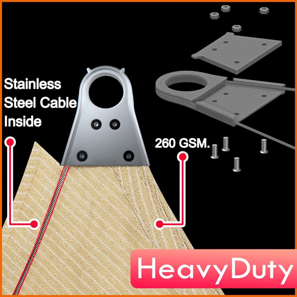 Beige Reinforced HDPE Rectangle Patio Shade Sail 8' x 12'