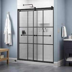 Everly 60 in. x 71 in. Contemporary Sliding Frameless Shower Door in Matte Black with Ingot Glass