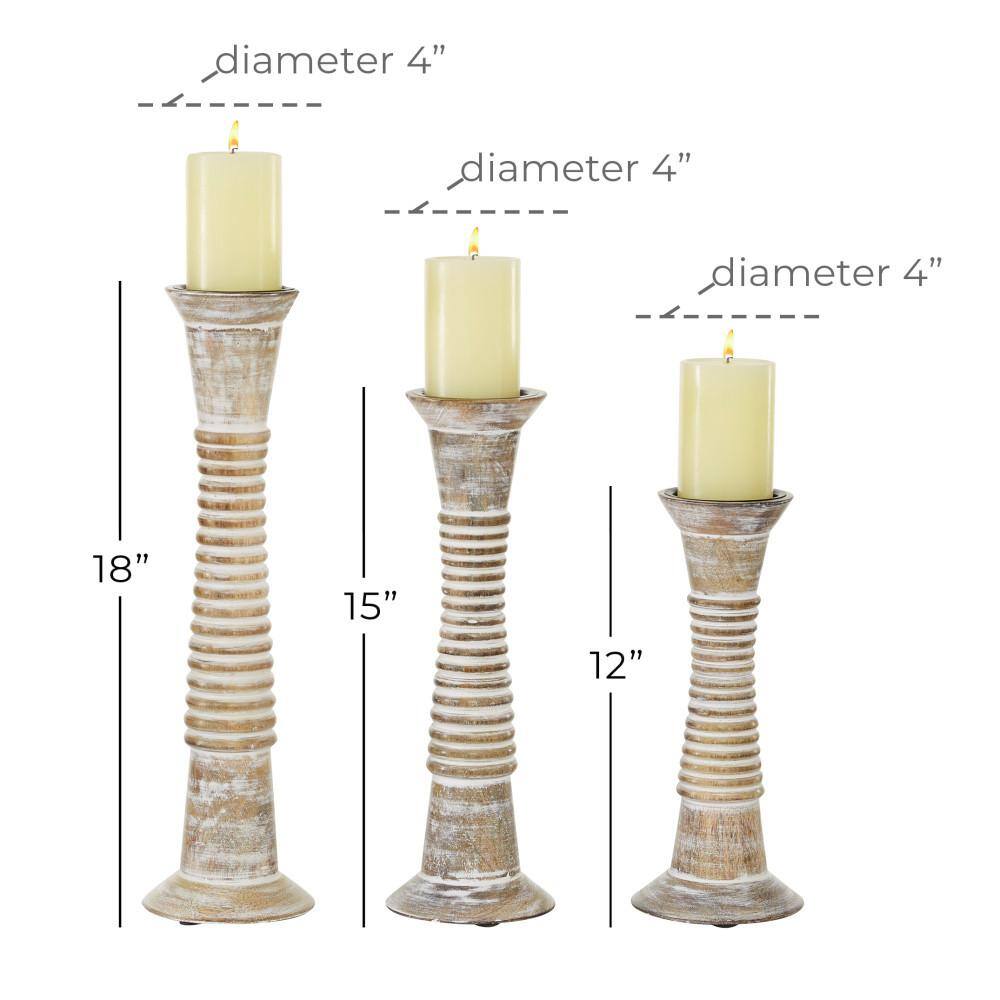 Elegant Rustic Wood Pillar Candlestick Trio, 18" Height