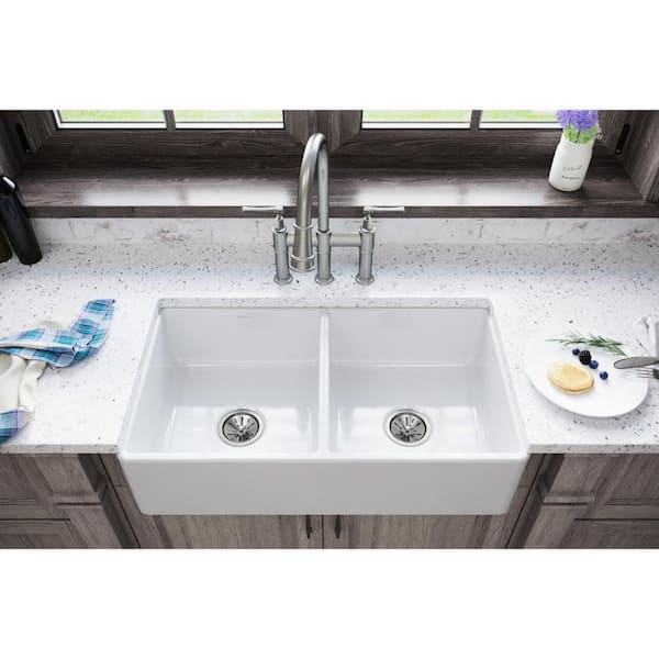 Reviews For Elkay Burnham White Fireclay 33 In Double Bowl Farmhouse A Kitchen Sink Pg 3 The Home Depot - Fiberglass Bathroom Farm Sinks Philippines
