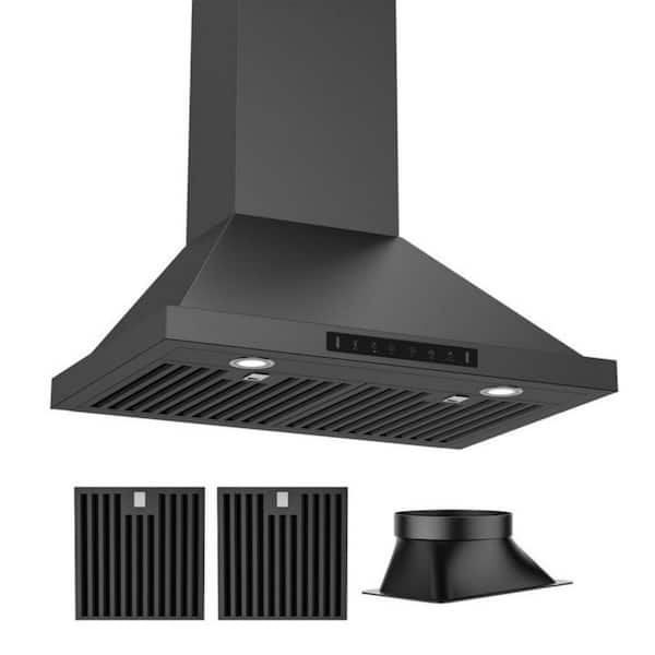 VIKIO 30 in. 900CFM Convertible Wall Mount Range Hood in Black Stainless Steel 3-Speed / Charcoal Filter and Gesture Control