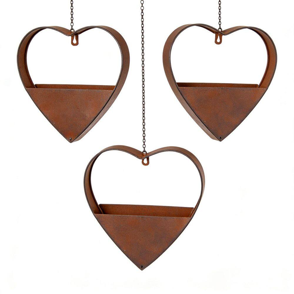 3-Piece Heart Metal Hanging Planter Set, 13.4 in. /10.6 in. /7 in. Sizes with Hooks & Chains, Brown Vintage Flower Pots price history on PriceWatchPro
