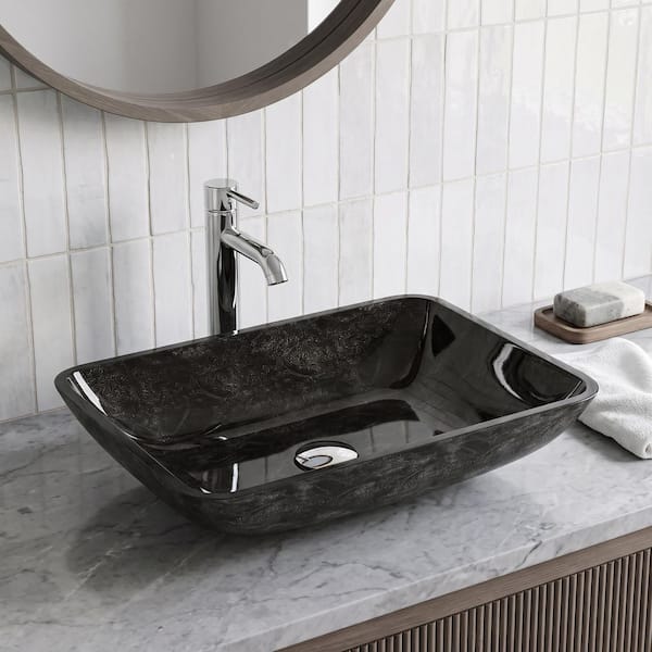 VIGO Donatello Artistic Onyx Gray Glass 18 in. L x 13 in. W x 4 in