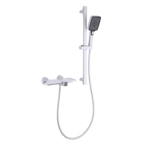 Single-Handle Wall-Mount Roman Tub Faucet with Hand Shower Waterfall Brass Bathtub Filler with Slide Bar in White