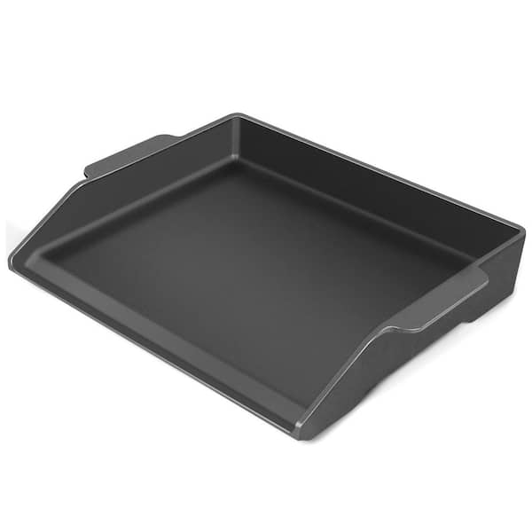 17 in. x 13 in. Black Cast Iron Flat Griddle Reinforced Base Grease Channel Handles for Gas Grill Stove Top