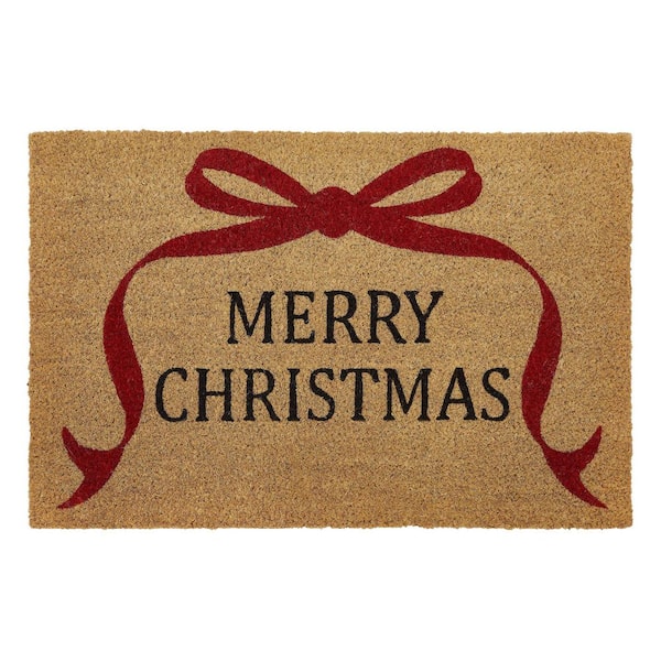 Bow Multicolor 18 in. x 30 in. Coir Christmas Outdoor Doormat